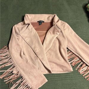 Soho Apparel Blush Pink Faux-Suede Fringe Jacket